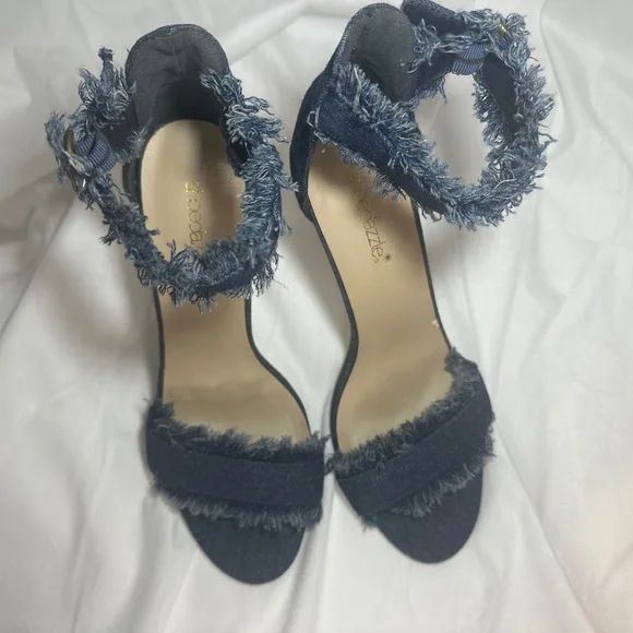 Retro Sexy Denim Fringe High Stiletto Heels Open Pointed Toe Sandals Sz 11 - Picture 4 of 12